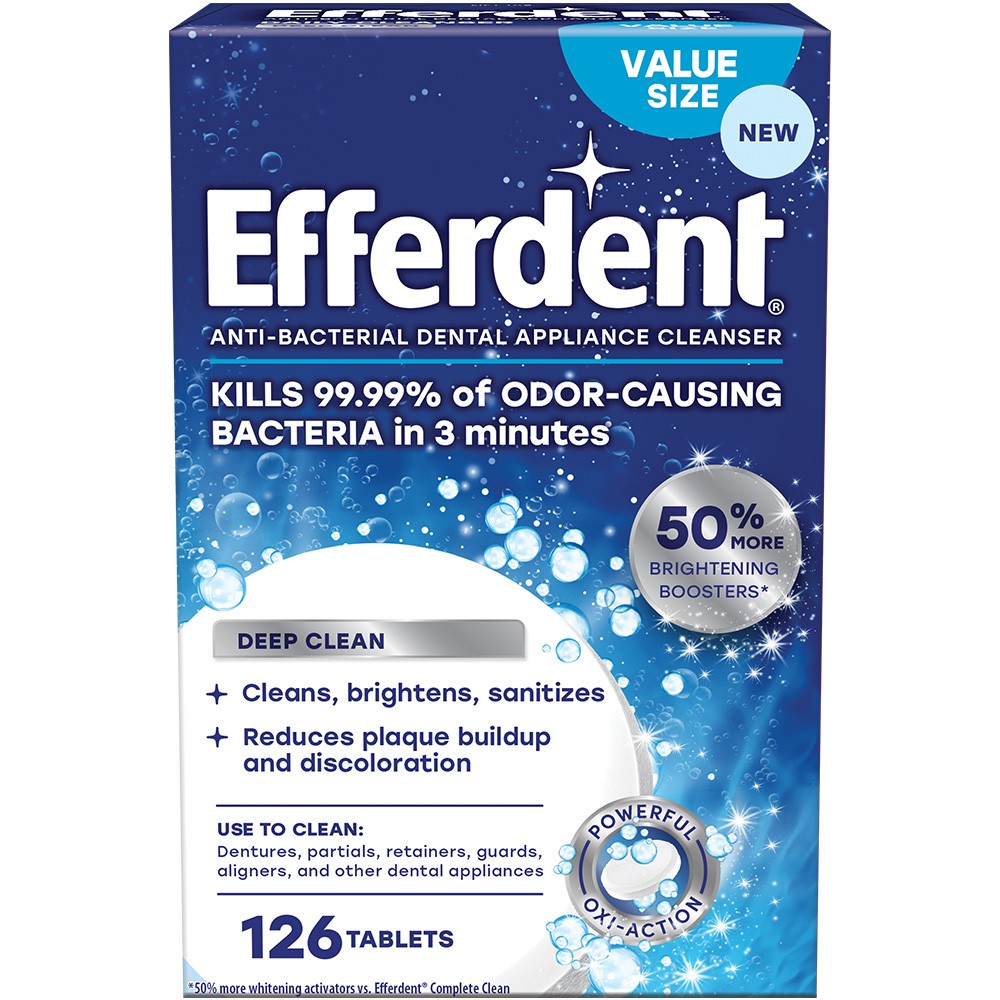 Viên sủi diệt khuẩn, làm sạch, làm sáng chuyên sâu dùng trong nha khoa Efferdent Deep Clean 126 viên